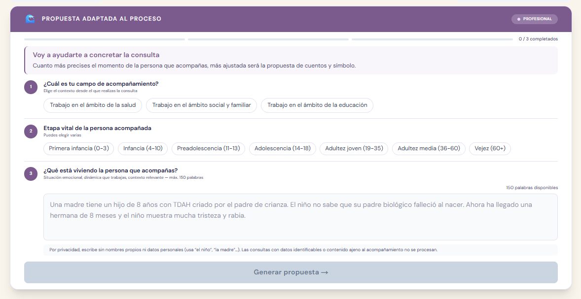 Pantalla real de Symbolia para introducir una situación